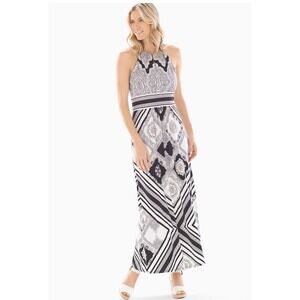 Soma Lace Paisley‎ Printed Maxi Dress Black/White Womens Large Keyhole Bohemian